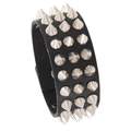 Pulsera punk rock de cuero negro con tres filas de púas metálicas plateadas hombre - Estilo de 3 filas de púas