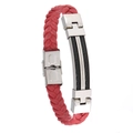Men's red braided leather bracelet with stainless steel cable inlay and clasp - Black Steel Cable + Red Leather