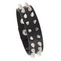 Pulsera punk de cuero negro con dos filas de púas metálicas plateadas afiladas - Estilo de 2 filas de púas