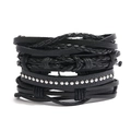 Mehrlagiges Retro-Lederarmband in Schwarz mit silbernen Nieten für Herren im Set - 4-teiliges Set (Schwarz)