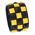 Punk leather bracelet featuring alternating black and yellow pyramid studs with snap buttons - Black and Yellow