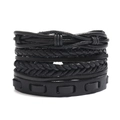Set bracciale multicapa da uomo in pelle intrecciata nera con cordino in stile vintage - Stile Nero Combinato Multistrato