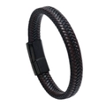 Men's braided leather bracelet with black magnetic stainless steel clasp on white background - 21cm / Black Clasp Brown