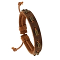 Retro Lederarmband in Braun mit Messingfedern und verstellbarer Kordel für Unisex - Kaffeebraun