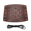 Dettaglio del parabraccio vichingo in pelle marrone con bussola Vegvisir e occhielli - Marrone