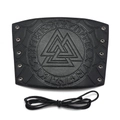 Dettaglio di Valknut e rune incise su un bracciale vichingo in finta pelle nera - Nero