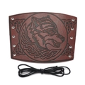 Retro brown PU leather wolf head bracer with Celtic knots for cosplay and riding gear - Brown