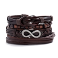 Dettaglio macro del bracciale multistrato in pelle vintage con ciondolo a infinito - Stile Simbolo Infinito (HM-70255(D))