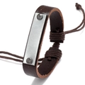 Retro gevlochten leren armband in donkerbruin met een blanco metalen graveerplaat - Bruin