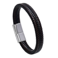 Men's braided leather bracelet in dark brown and black with silver magnetic clasp - 21cm / Silver Clasp Brown