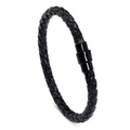 Bracelet minimaliste pour homme en cuir tressé noir avec fermoir de sécurité en métal - Noir
