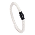 Pulsera de cuero trenzado blanco para hombre con cierre de seguridad en metal negro - 22.5CM / Blanco
