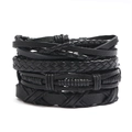 Set di bracciali retrò multistrato in pelle nera con cinturini intrecciati per tutti - Nero Intrecciato Multistrato