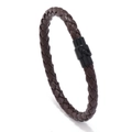 Pulsera para hombre de cuero trenzado marrón oscuro con cierre magnético negro mate - 22.5CM / Café