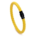 Pulsera trenzada de cuero amarillo para hombre con cierre magnético de metal negro - 22.5CM / Amarillo