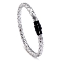 Bracelet tressé argenté pour homme avec fermoir magnétique noir minimaliste - Argent