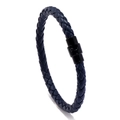 Bracelet tressé en cuir bleu marine pour hommes avec fermoir de sécurité en métal noir - Bleu marine