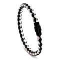 Bracelet pour homme en cuir tressé noir et blanc avec fermoir en métal noir mat - Noir & Blanc