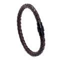 Bracelet tressé en cuir pour homme avec fermoir en métal noir en marron et noir - Calicot