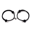 Pulseras magnéticas de corazón para parejas ajustables con cuerdas trenzadas negro y plata - Negro
