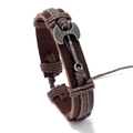 Retro men's leather bracelet with braided hemp rope and silver battle axe charm - Brown
