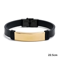 Pulsera casual para hombre de cuero negro con placa dorada de acero y largo de 22,5 cm - 22.5CM / Dorado