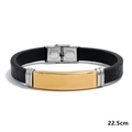 Men's black braided leather bracelet with a polished gold stainless steel plate 22.5cm - 22.5cm / Gold