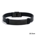 Pulsera de hombre minimalista de cuero negro con placa de acero y longitud de 22,5 cm - 22.5CM / Negro