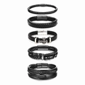 Five-piece set of men's black braided leather bracelets with metal magnetic clasps - 22.5cm / Cross Woven Style (5-Piece Set Style C)