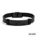 Pulsera para hombre de cuero trenzado negro con placa de acero inoxidable de 20,5 cm - 21cm / Negro