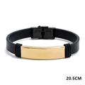 Pulsera minimalista de cuero negro para hombre con placa de acero inoxidable dorada - 21cm / Dorado