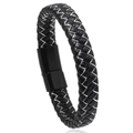 Pulsera trenzada para hombre en cuero blanco y negro con cierre magnético de metal negro - 23cm / Negro Blanco Con Hebilla Negra