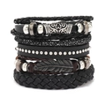 Set bracciale multistrato in pelle retrò da uomo con ciondolo a piuma d'argento - Combinazione Multistrato Vintage (HM-70473)