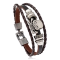 Men's punk multilayer leather bracelet with silver skull charm and metallic buckle - Skull Style / Skull 03