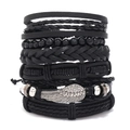 Retro multi-layer woven leather bracelet set for men with silver wing charm details - 6-Piece Set