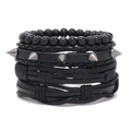 Set di bracciali multistrato in pelle nera intrecciata con borchie in metallo da uomo - Stile Intrecciato a Più Strati con Borchie Punk
