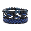 Multi-layer hand-woven bracelet set in black and blue with beaded and leather textures - Multi-layer Stacking Combination Style / Black Blue White Combo