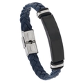 Pulsera para hombre de cuero trenzado azul con placa de acero inoxidable negro - Azul Marino + Accesorios Negros