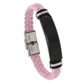 Pulsera trenzada rosa para hombre con placa de metal negra y cierre de acero inoxidable - Cuero Rosa + Accesorios Negros