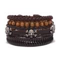 Retro 4-piece multilayer leather bracelet set with woven beads and metal skulls for men - Style S