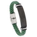 Pulsera para hombre de cuero trenzado verde con placa de metal negro y cierre de acero inoxidable - Verde + Accesorios Negros