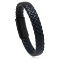 Pulsera de cuero trenzado para hombre en negro y azul con cierre magnético negro mate - 23cm / Negro Azul Con Hebilla Negra