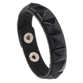Punk Armband aus schwarzem Leder mit polierten Pyramidennieten und Druckknöpfen - Schwarz