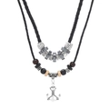 Ethnic style layered necklace with black braided rope and silver anchor pendant - Black