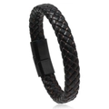 Men's braided black leather bracelet with red copper wire and magnetic clasp - Black Red With Black Buckle