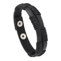 Pulsera de hombre minimalista de cuero trenzado negro con botones de presión plateados - Negro