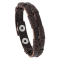Pulsera de cuero trenzado marrón oscuro para hombre con cierre de doble botón a presión - Marrón