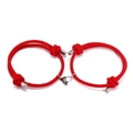Pulseras ajustables de cuerda trenzada roja para parejas con dije de corazón magnético - Rojo