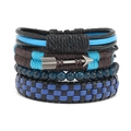 Men's multi-layer leather bracelet with blue beads and silver metal arrow charm - Multilayer Combo (Blue Black Brown)