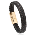 Braided black leather bracelet featuring a polished gold magnetic clasp closure - Black Red With Gold Buckle